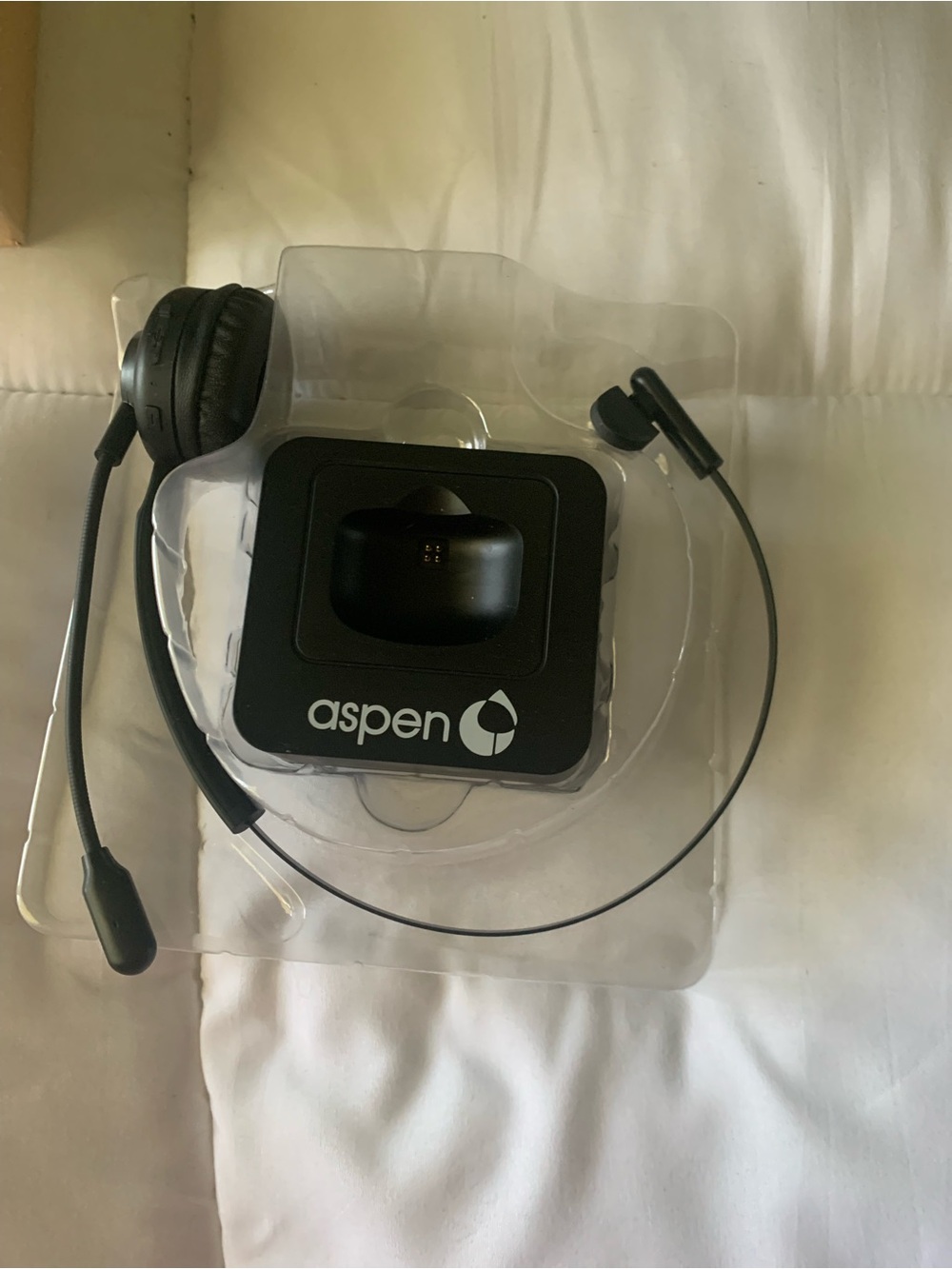 Aspen Black Wireless Headset with Docking Charger and Boom Mic